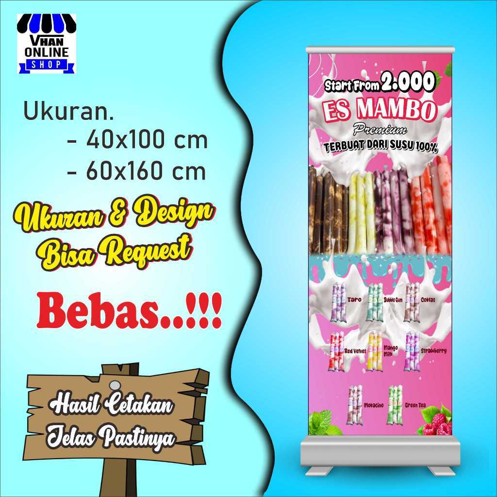 Spanduk Banner Custom Jualan Es Mambo Jajanan Kekinian Keren