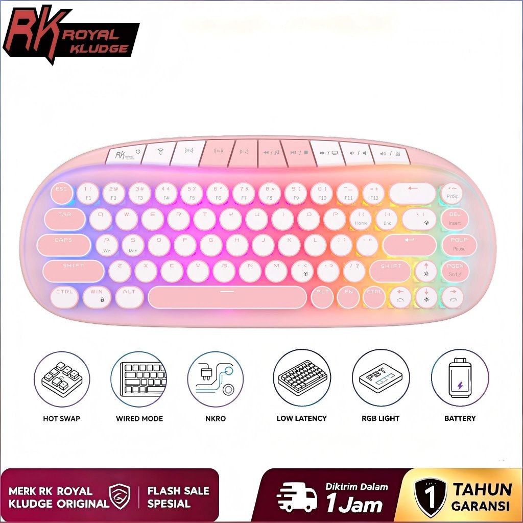 RK Royal Kludge Round 68 Key Rgb Wired Gaming Keyboard