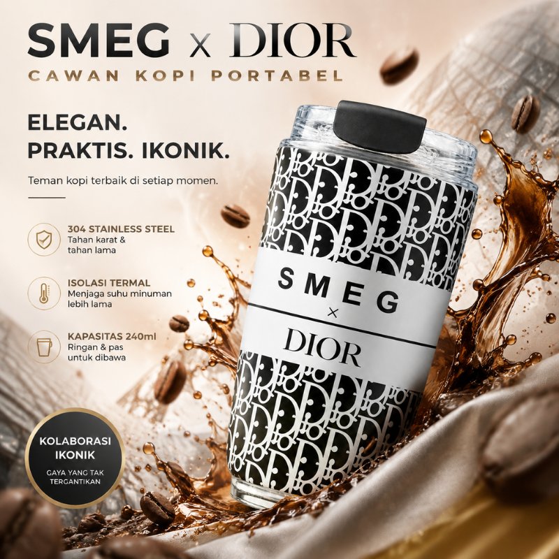 SMEG × DIOR Tumbler Kopi 240ml Motif Monogram Stainless Steel 304 Unisex [Preorder]