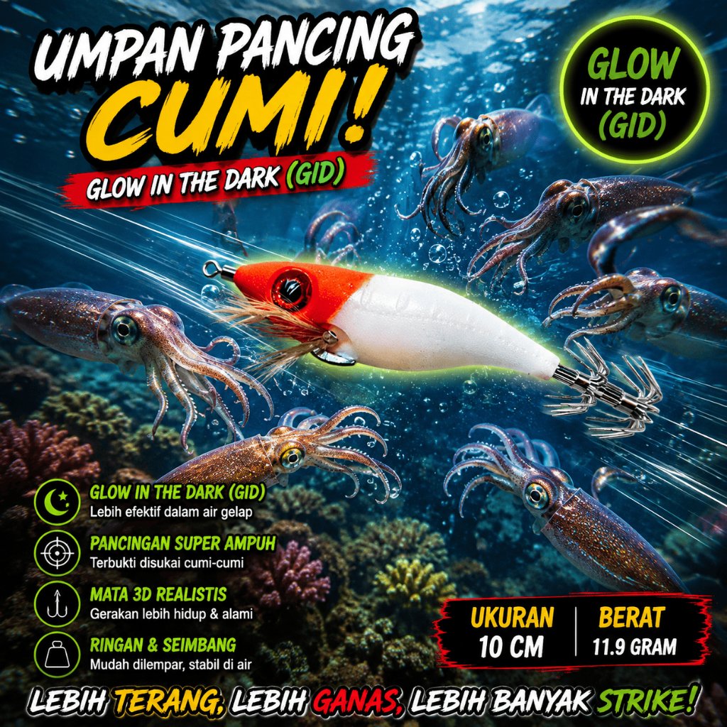 Umpan Pancing Cumi Squid Jig 10cm 12g Umpan Cumi Tiruan Egi Cumi-Cumi Mancing Laut