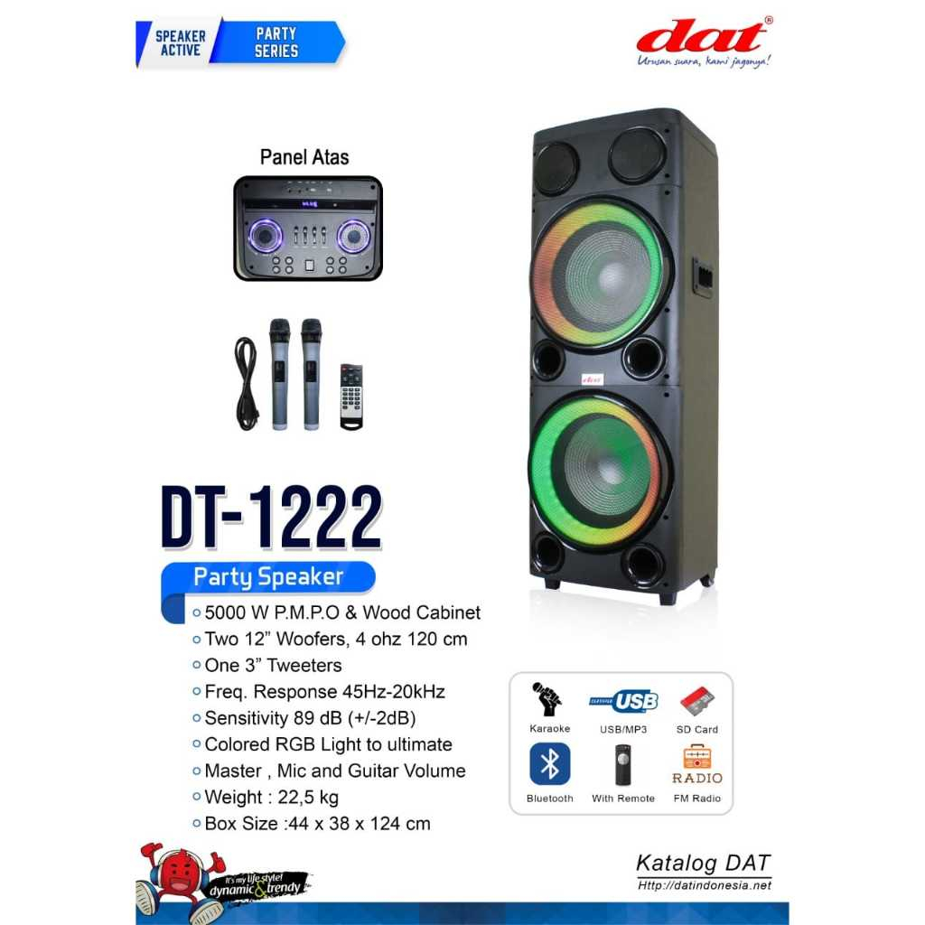 Speaker DAT DT-1222 Trolley Free 2 Mic Wireless 12Inc Double