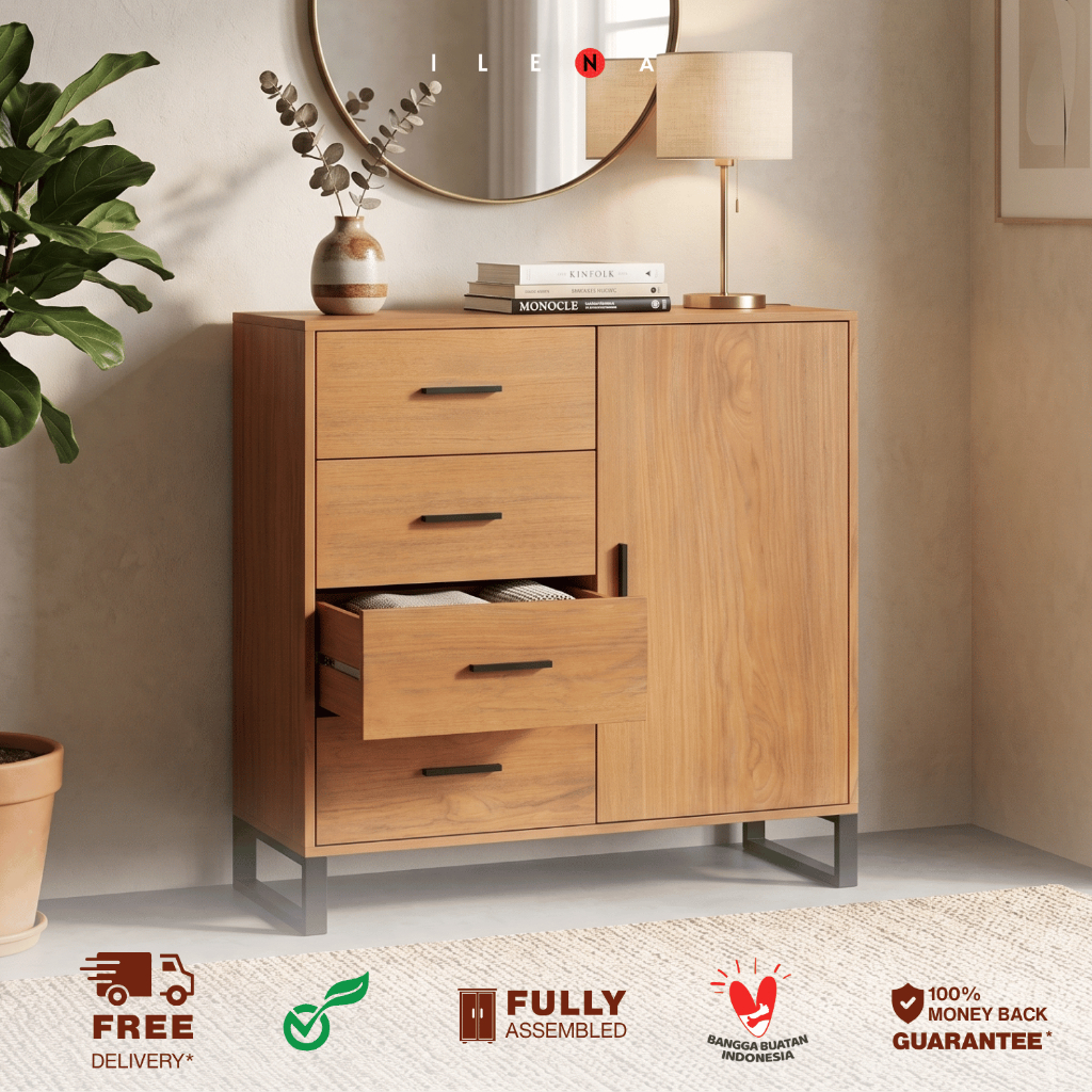 ILENA FURNITURE Cody - Dresser 4 Drawer / Rak Laci / Lemari Laci 4 Tingkat / Rak Laci Serbaguna