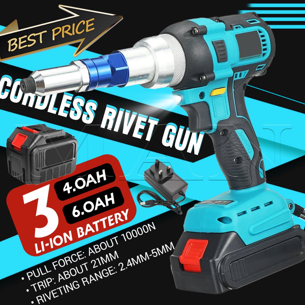 Rivet Gun Cordless Brushless Mesin Rivet Baterai Otomatis Tang Keling Aluminium Alat Paku Rivet Tanp