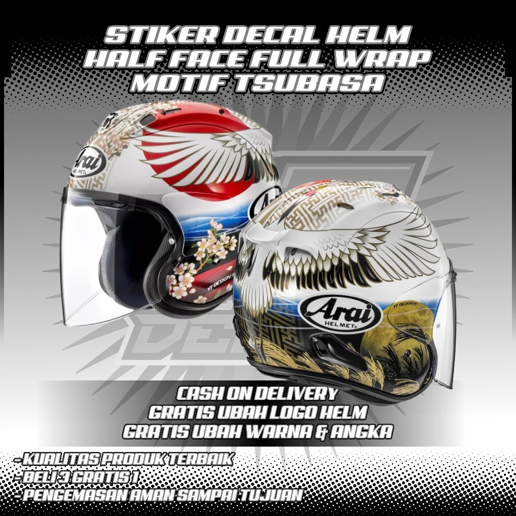 STIKER DECAL HELM HALF FACE FULL WRAP MOTIF TSUBASA