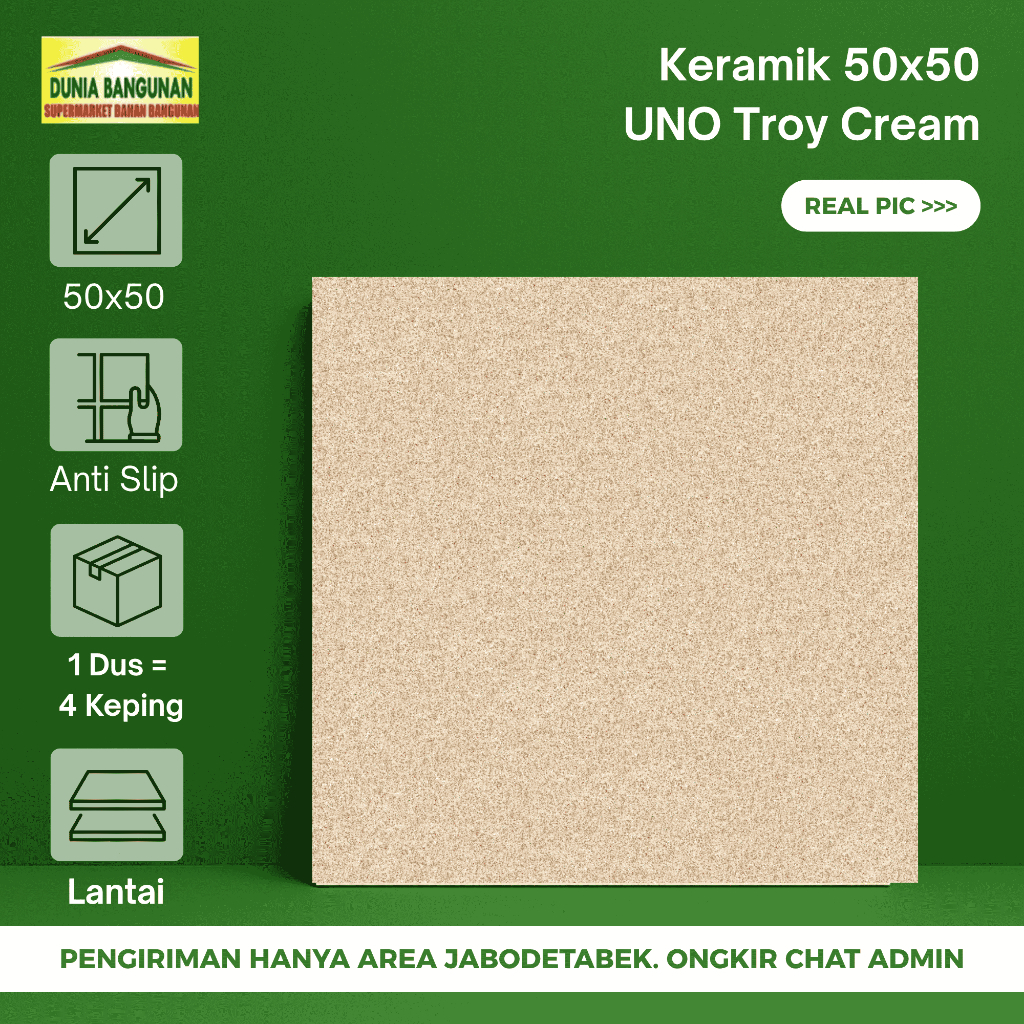 Keramik Lantai Anti Slip Kamar Mandi UNO 50X50 Troy Cream Keramik Cutting Lantai Kamar Mandi Teras