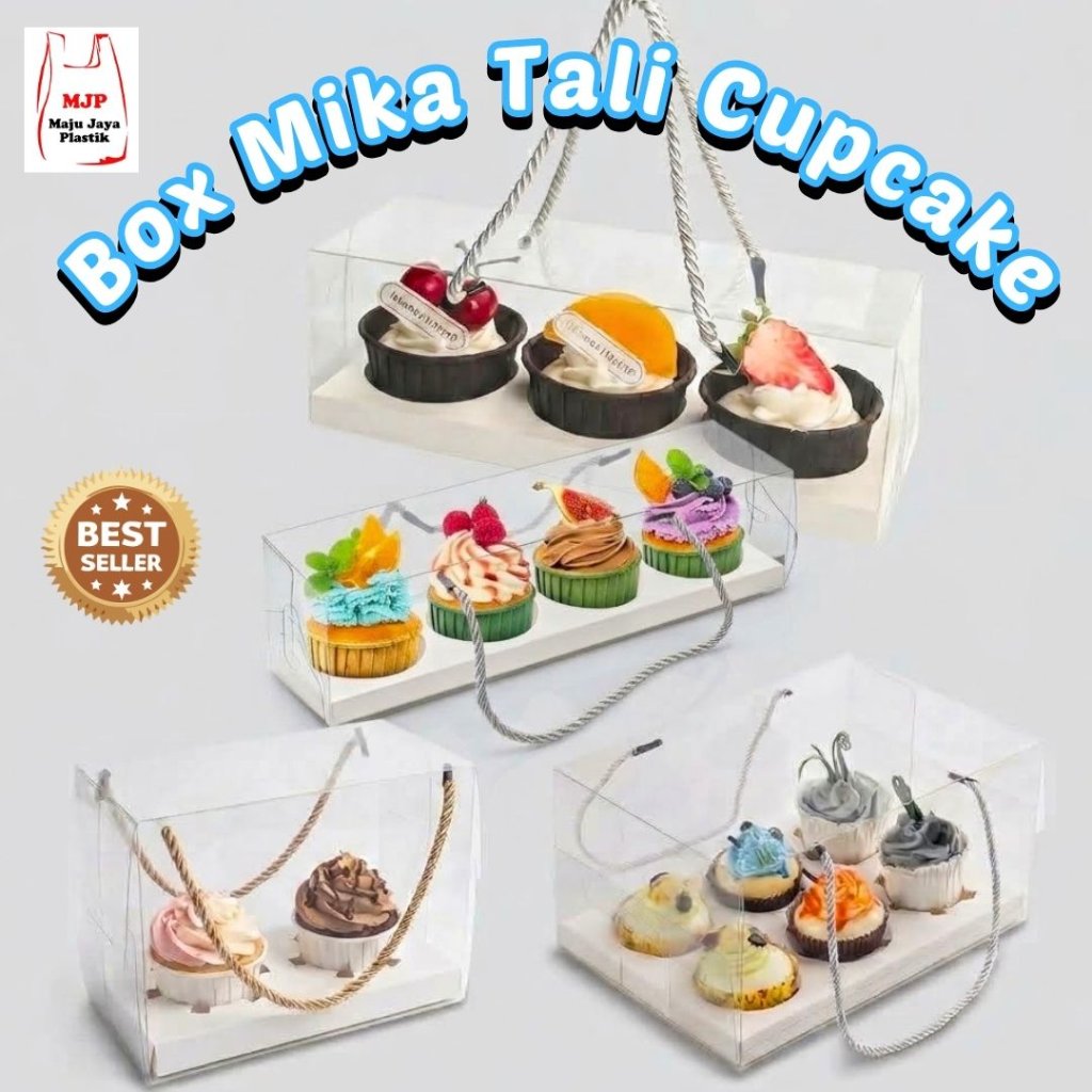 Box Mika Cupcake Muffin Transparan Isi 2–6 + Tali Handle | Kotak Puding Snack Hampers Natal | Kemasa