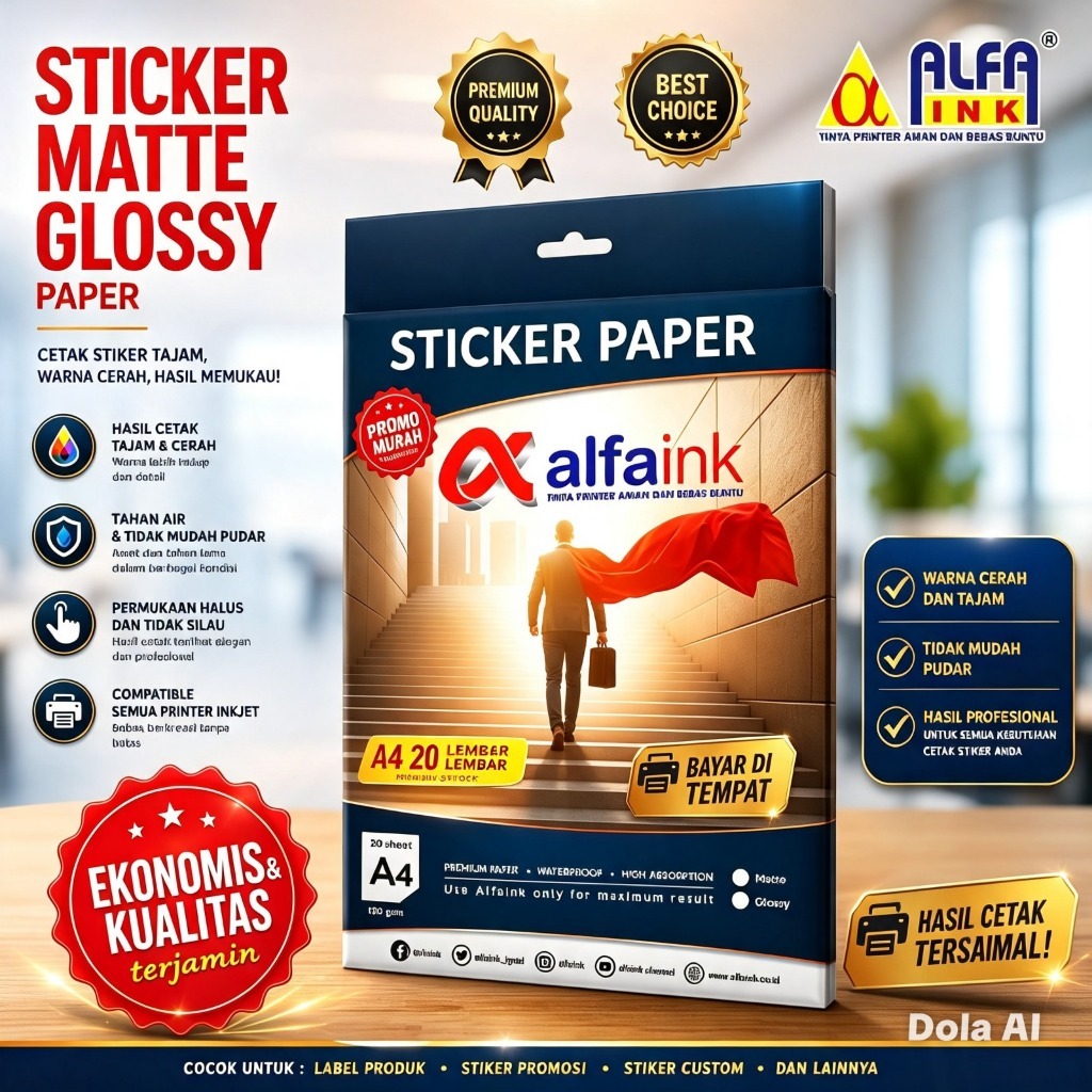 Alfaink Kertas Sticker Paper Glossy A4 1 Pack 20 Sheet Kertas Stiker Glossy 130 Gsm 130GSM 20 Lembar