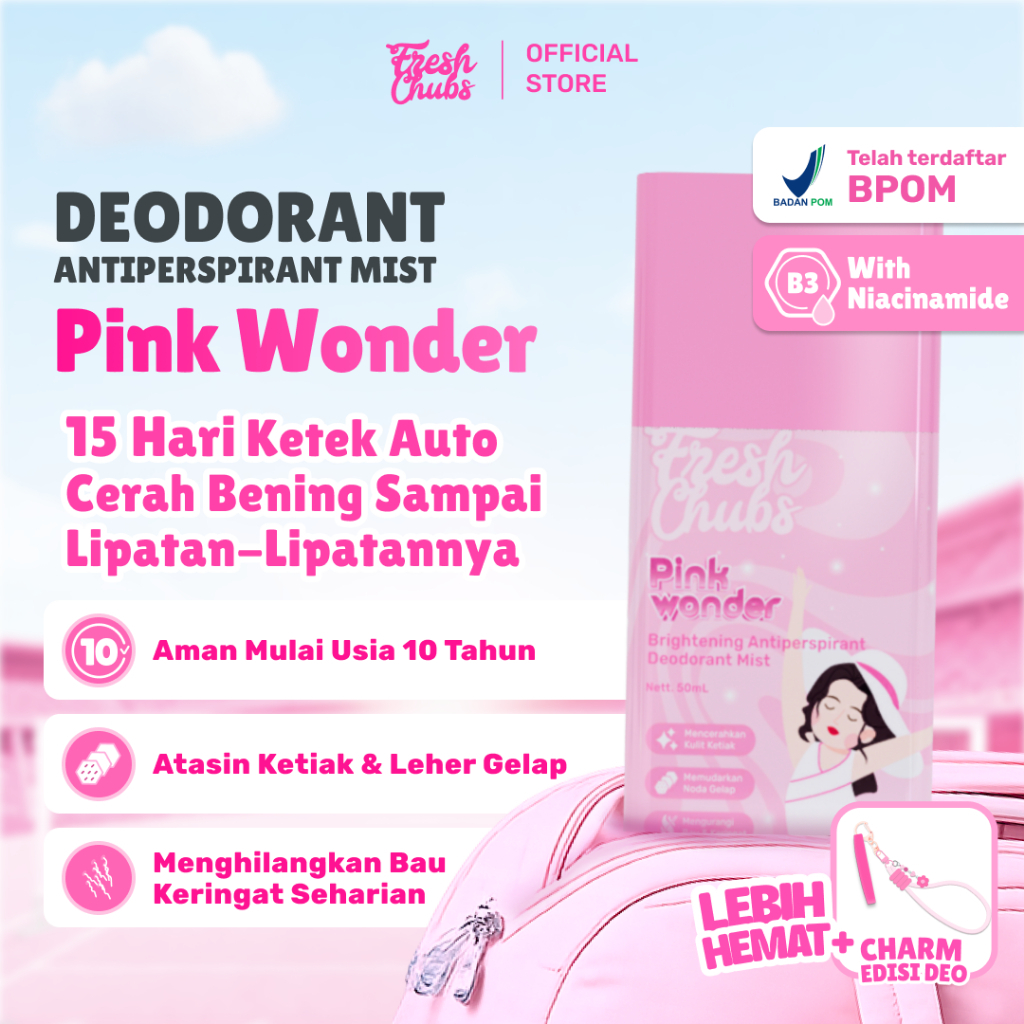 FRESHCHUBS - Pink Wonder Deodorant Antiperspirant 50mL - Ampuh Mencerahkan Ketiak - Menghilangkan Bau Badan Berlebih
