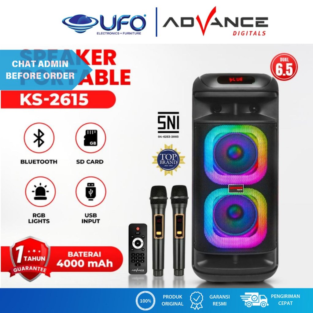 ADVANCE SPEAKER PORTABLE 6.5 INCH 2 WOOFER KS2615