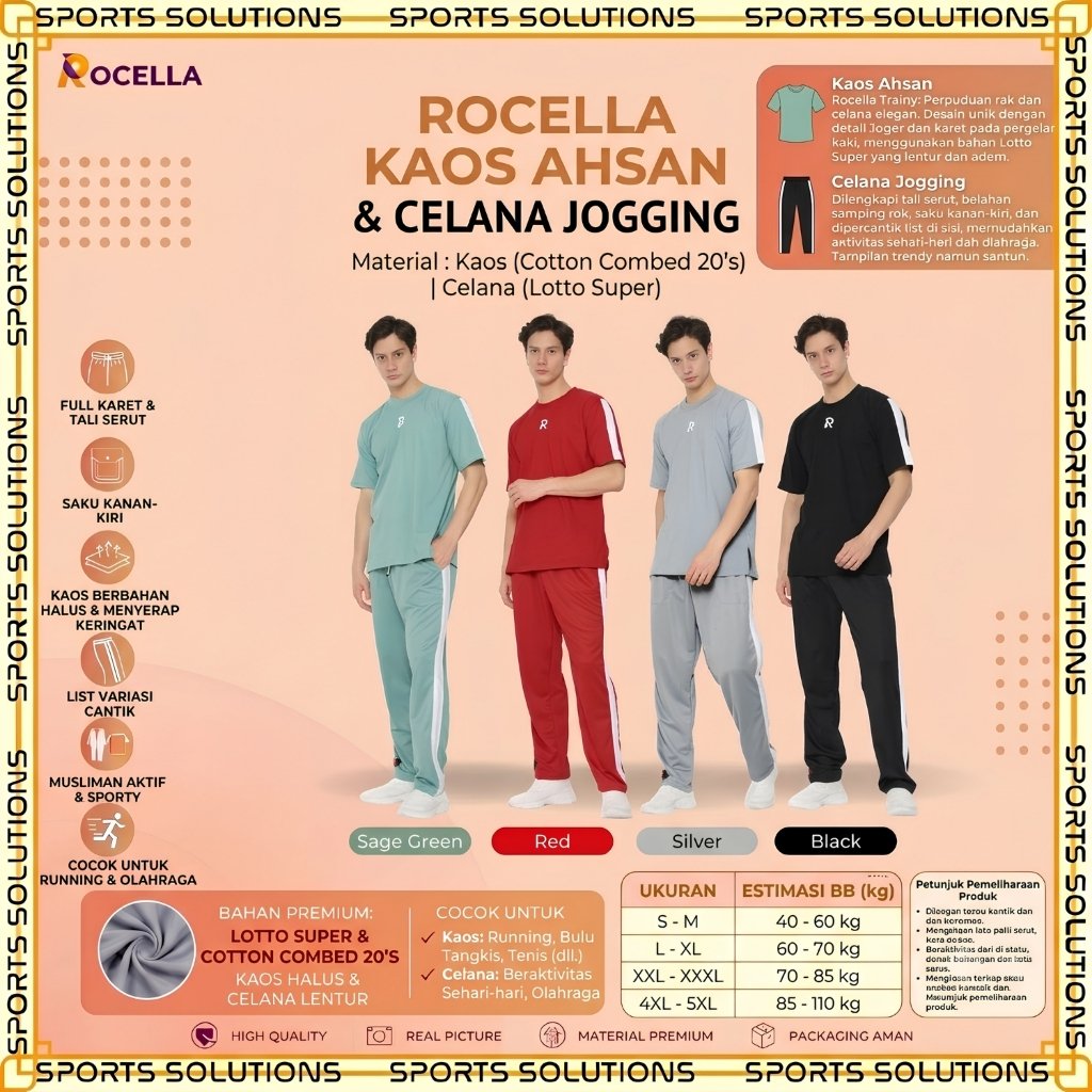 SETELAN OLAHRAGA PRIA KAOS RUNNING KAOS OLAHRAGA PRIA BAJU OLAHRAGA PRIA ROCELLA KAOS AHSAN CELANA J