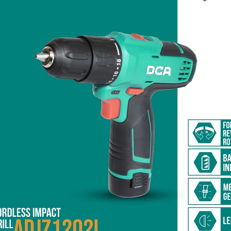 DCA Cordless Impact Drill Mesin Bor Impact Baterai 12Volt 10mm ADJZ1202IE