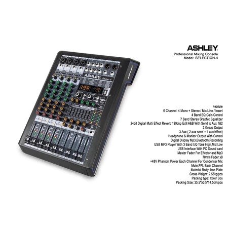 Mixer Ashley 4 Channel Selection-4 Bluetooth Usb Equalizer Original