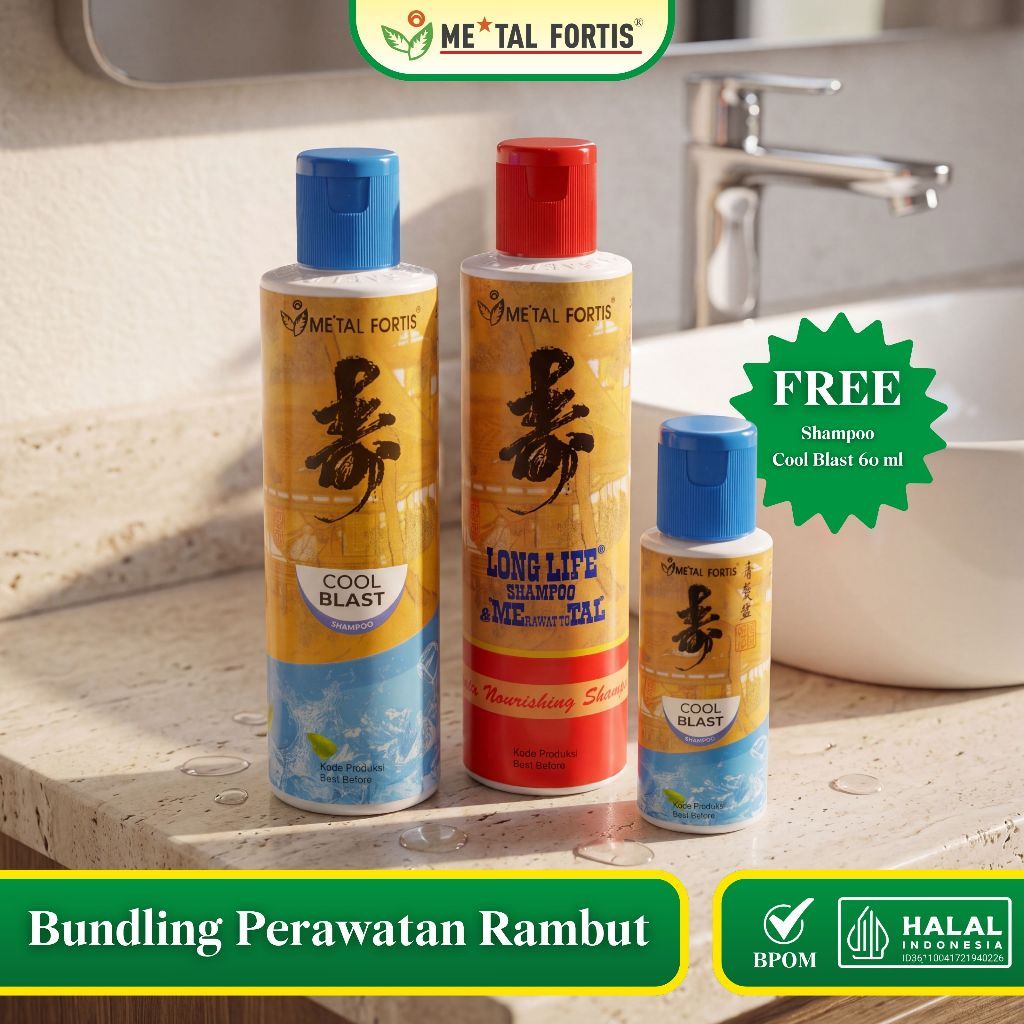 METAL FORTIS Bundling Perawatan Rambut Shampoo Cool Blast 200 ML, Nourishing 200 ML, Cool Blast 60 M