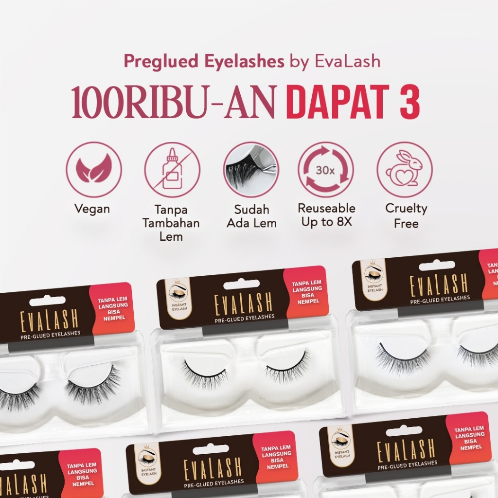 Evalash Bulu Mata Eva lash Preglued Bulumata Palsu Tanpa Lem Evalash Bukan Magnetik - BULU MATA TANP