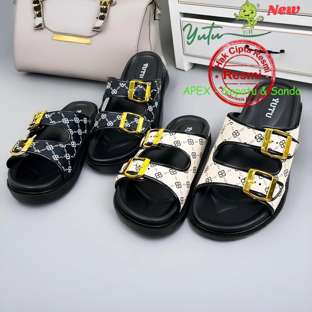 YUTU Sendal Outdoor Jelly Wanita Terbaru 2026 Sandal Wedges Wanita Korean Style Karet Gesper Mode Ba