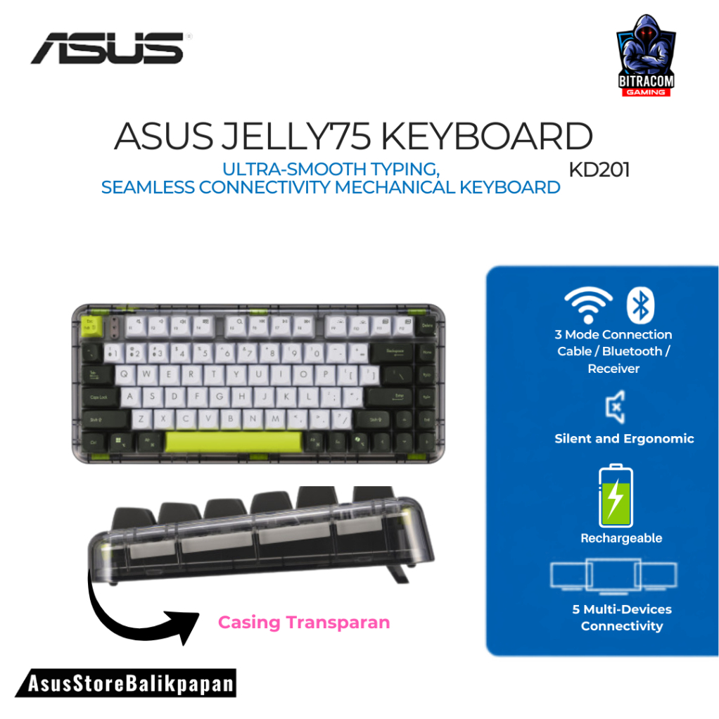 ASUS Jelly75 Mechanical Keyboard Wireless Bluetooth for Laptop, PC, Tablet Rechargeable KD201