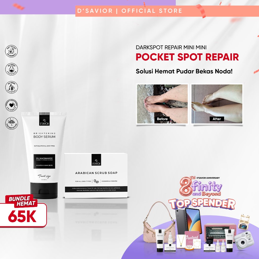 D'SAVIOR Dark Spot Repair Mini | Body Serum Brightening Travel 50ML + Arabican Scrub Bar SOAP 80gr |