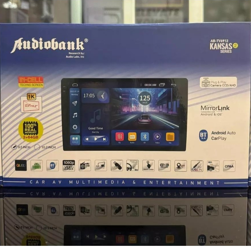Head Unit 9 Inch Android Audiobank AB-TV6912 Kansas Tombol / Audiobank Kansas Ram 2/64 Incell QLed