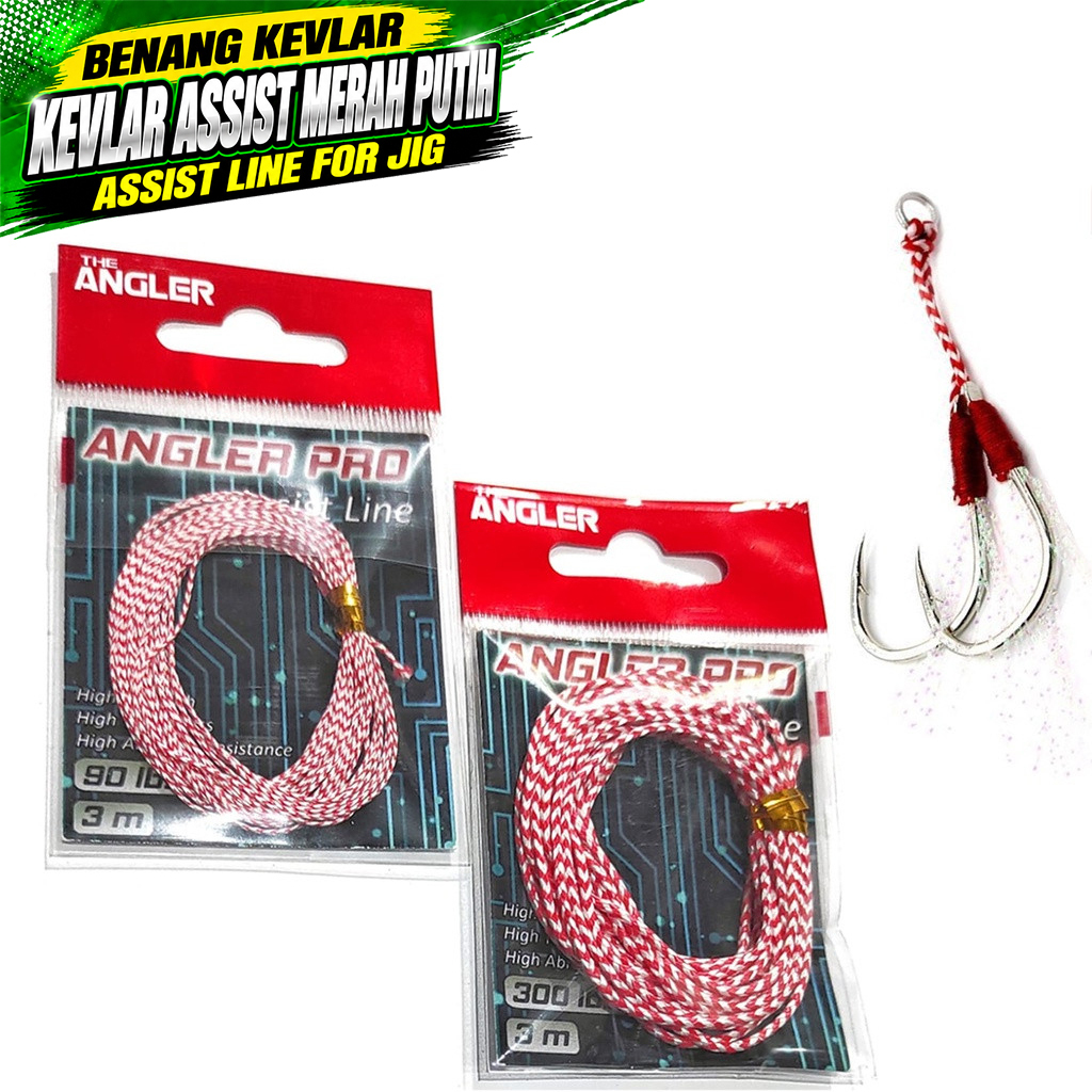 MMT7 Benang Kevlar Assist Hook Merah Putih Jigging 250lbs 200lbs 150lbs 90lbs 70lbs Assist Line Micr