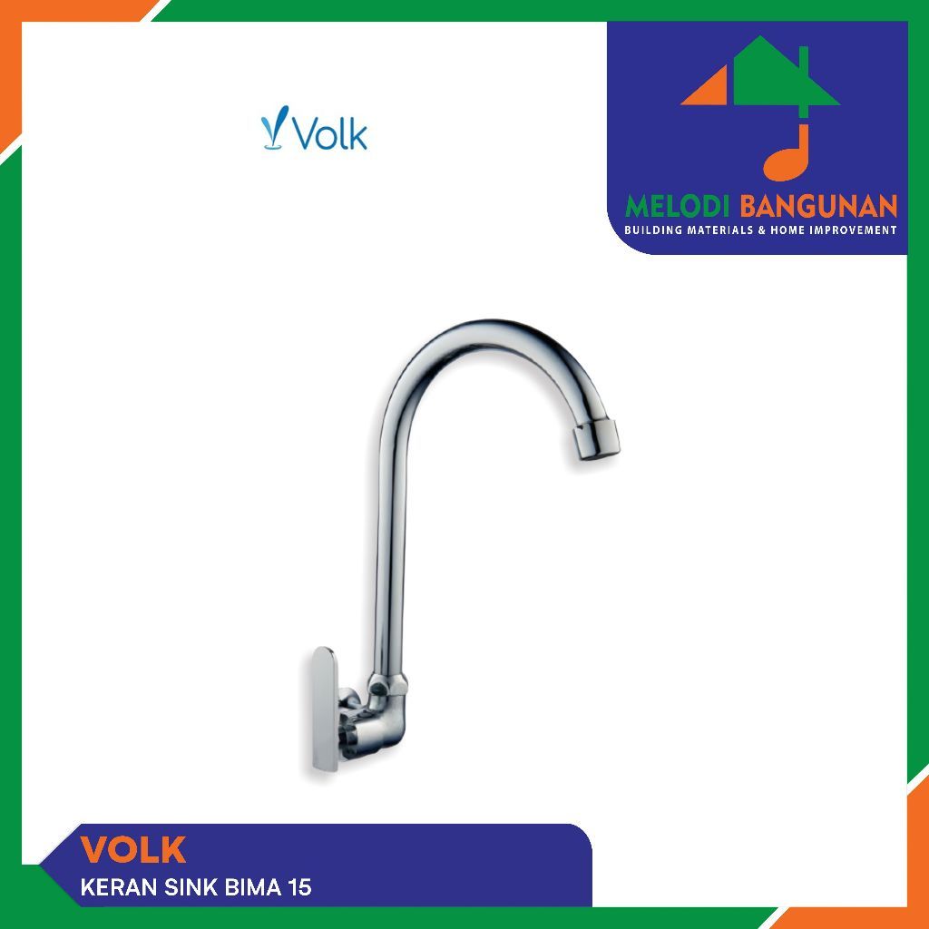 Volk - Keran + Kran Air Sink Tembok Angsa Dapur Cuci Piring Bima 15 Modern Chrome