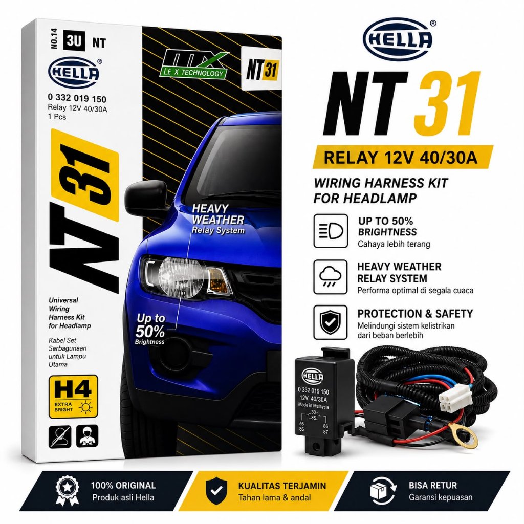 HELLA - kabel relay set lampu H4 mobil hella bosch 2 relay / 3 relay (harga/pcs)