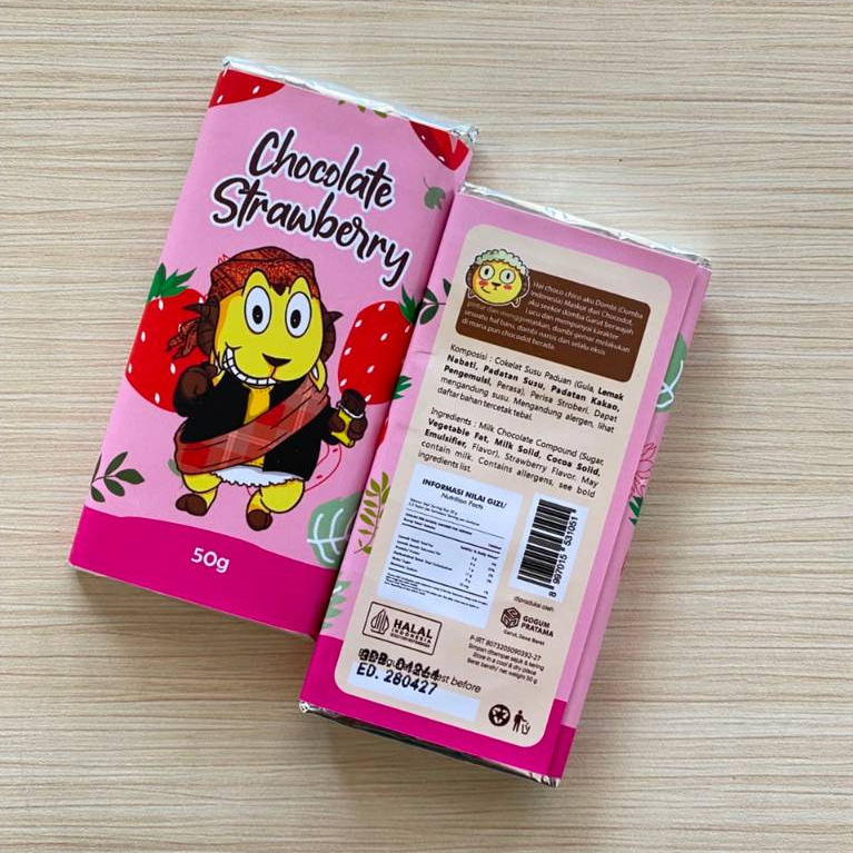 Cokelat Chocolate Strawberry Dombi Asli Maskot Garut 50gr Original Chocodot Khas Garut