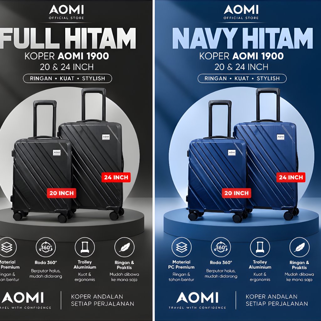 Koper AOMI 1900 20/24/28 Inch – Koper PC Roda 360° Ringan untuk Kabin & Bagasi