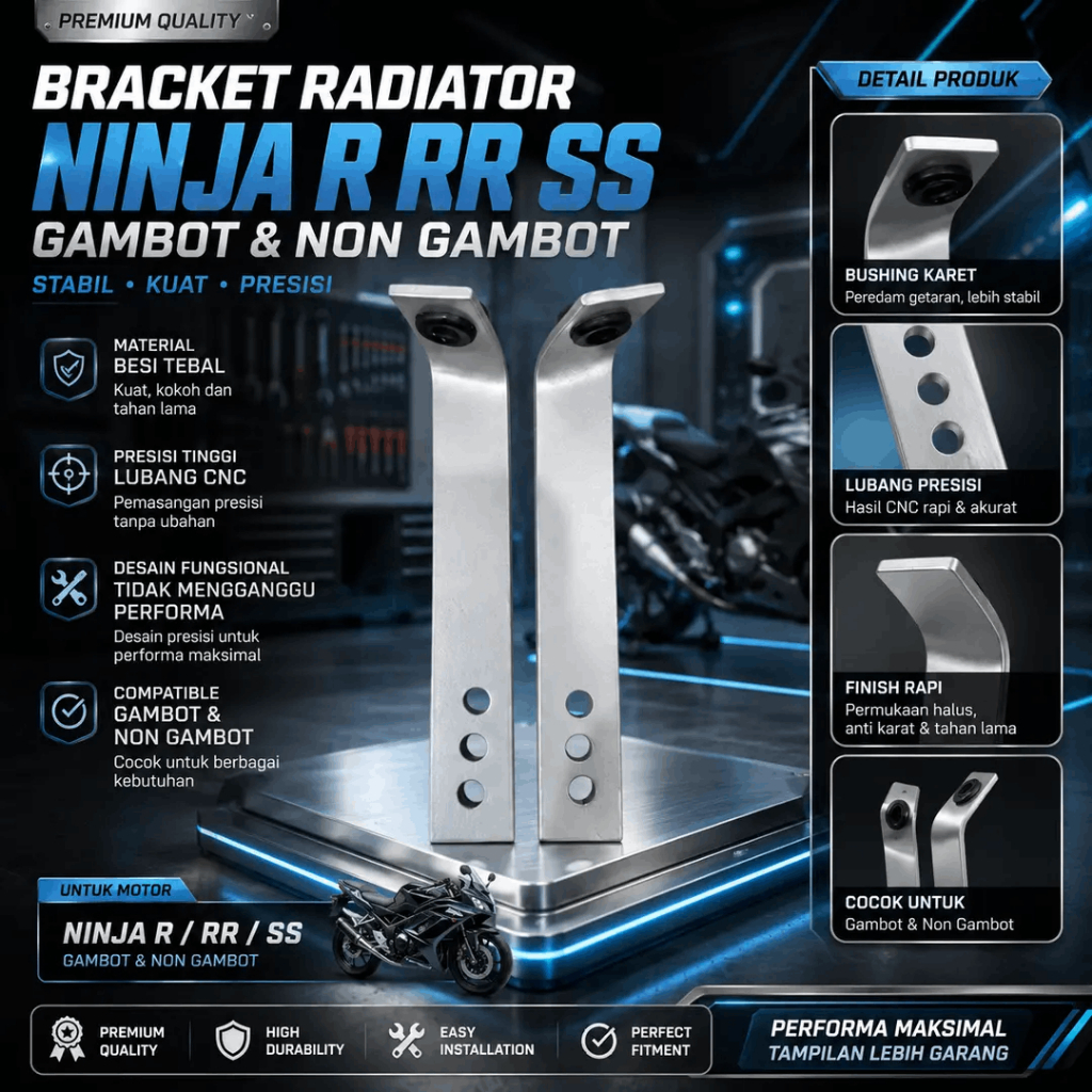 BPRO Bracket Sayap Radiator SPAC QTT Ninja R RR SS - Dukungan Tepat Sayap Radiator Ninja R R SS
