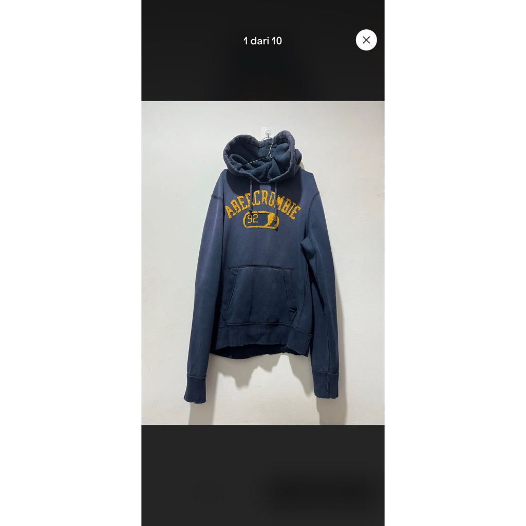 Hoodie Pria Navy Abercrombie 92 Long Sleeve dengan Pocket Depan