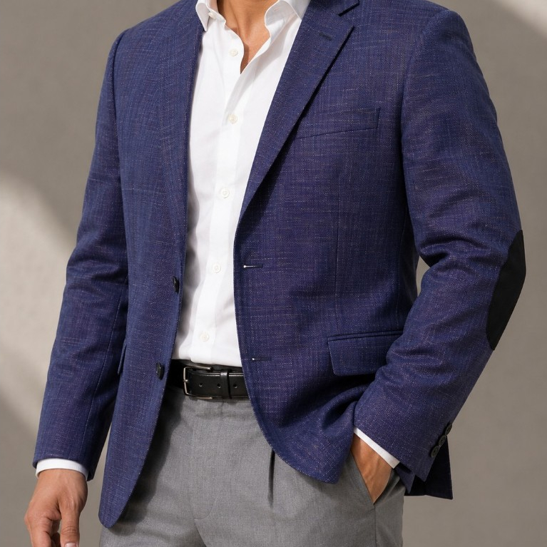 H&M BLAZER ELBOW BLUE TEXTURE RELAXED BLAZER REJECT NODA