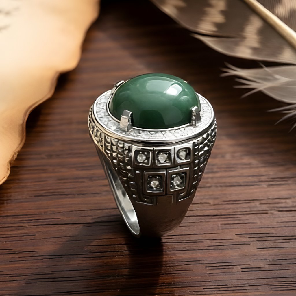 Batu Cincin Pria Batu akik Hijau lumut Cincin Pria Ring 8 Alpaka