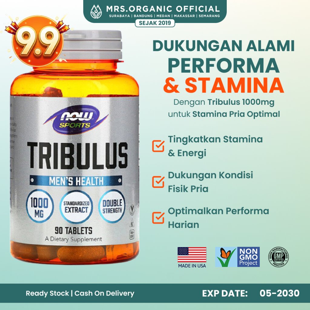 Vitamin Suplemen Pria Tribulus 1000 mg Now 90 Tablet - Meningkatkan Stamina Energi Massa Otot