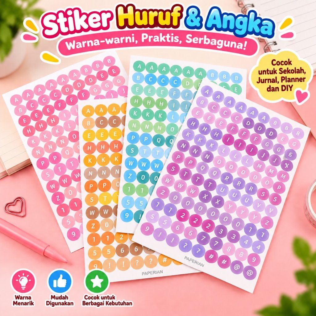 MK616 1Pc Stiker Alpabet Huruf Angka Kartun Lucu Beruang Stiker Untuk Dekor Buku Jurnal / Sticker De