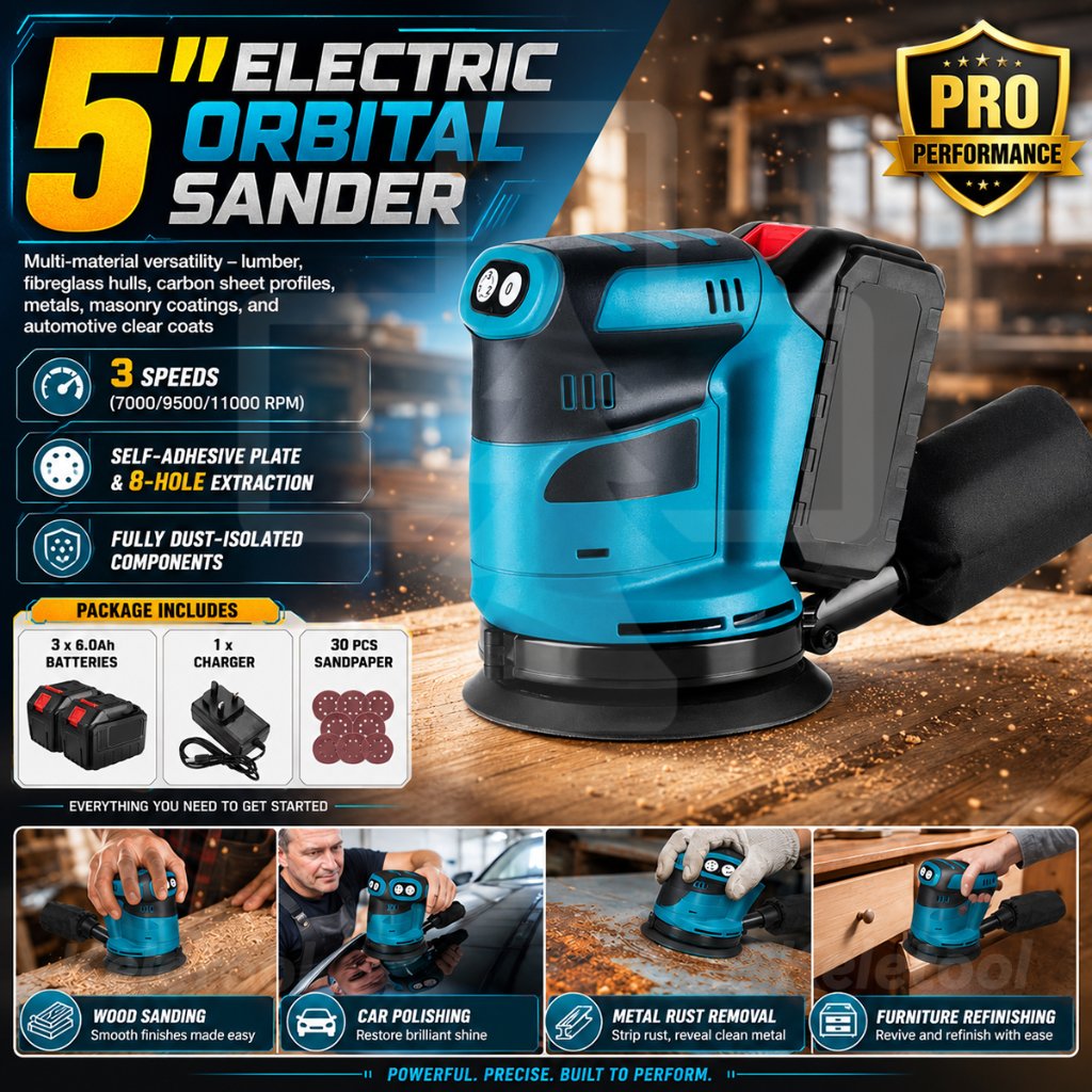 Mesin Amplas Baterai Cordless Random Orbital Sander Mesin Amplas Bulat Tanpa Kabel Sander Kayu Orbit