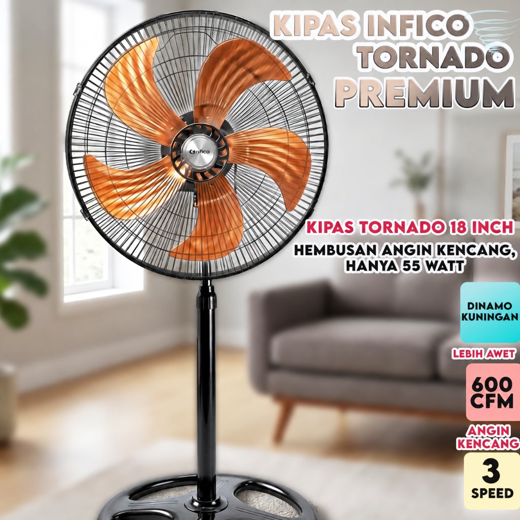 Kipas Angin 3 IN 1 INFICO Tornado 18 Inci | Angin Super Kencang 1300 RPM | Motor Tembaga Asli | Hema