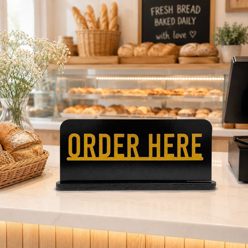 Papan Signage Cafe & Restaurant | Order Here, Pay Here & Order & Pay Here | Papan Penanda Kasir & Pe