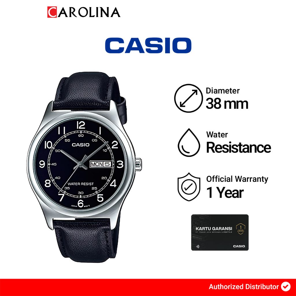 Jam Tangan Pria Casio General MTP-V006L-1B2 Black Dial Black Leather Band