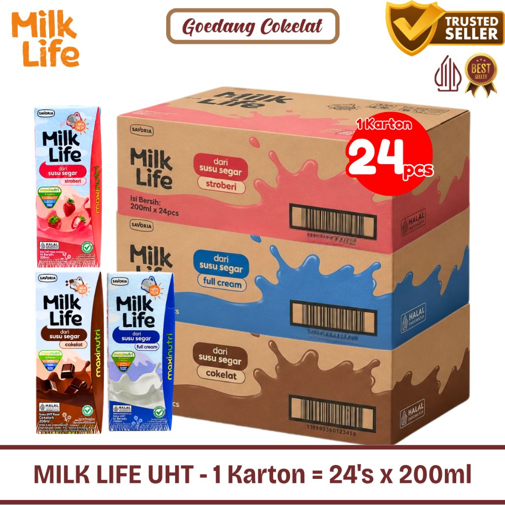 MilkLife Susu UHT 1 Dus 115ml / 200ml Full Cream Cokelat Vanilla Strawberry Bekal Anak Sekolah