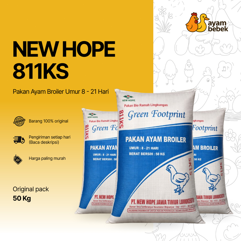 New Hope 811KS – Pakan Ayam Broiler Umur 8–21 Hari | Green Footprint | GROSIR KILOAN | Sumber Pakan 