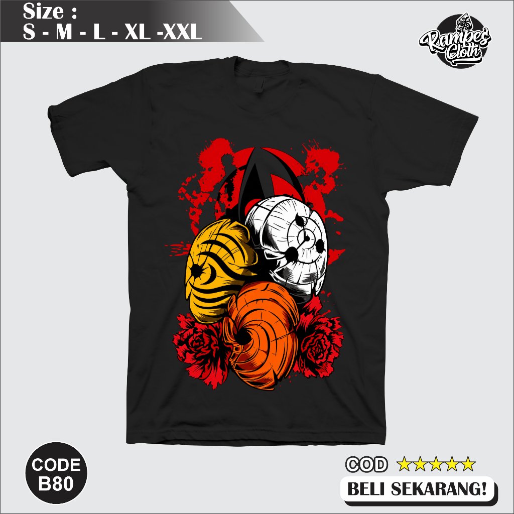 Kaos Distro Uchiha Obito Mask - Kaos Naruto - Kaos Obito Cotton Combed 30s Premium B80