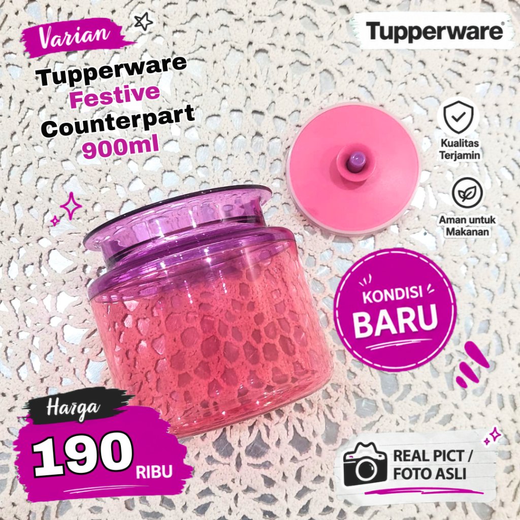 Tupperware Festive Counterpart Crystal Clear 900 ml | Pink Purple | Press Cover | Original | New Con