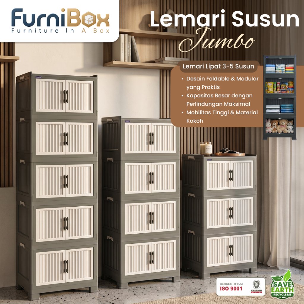Lemari Baju Plastik Jumbo Tinggi 2 Meter by Furnibox (FREE TEMPAT SAMPAH 10L)