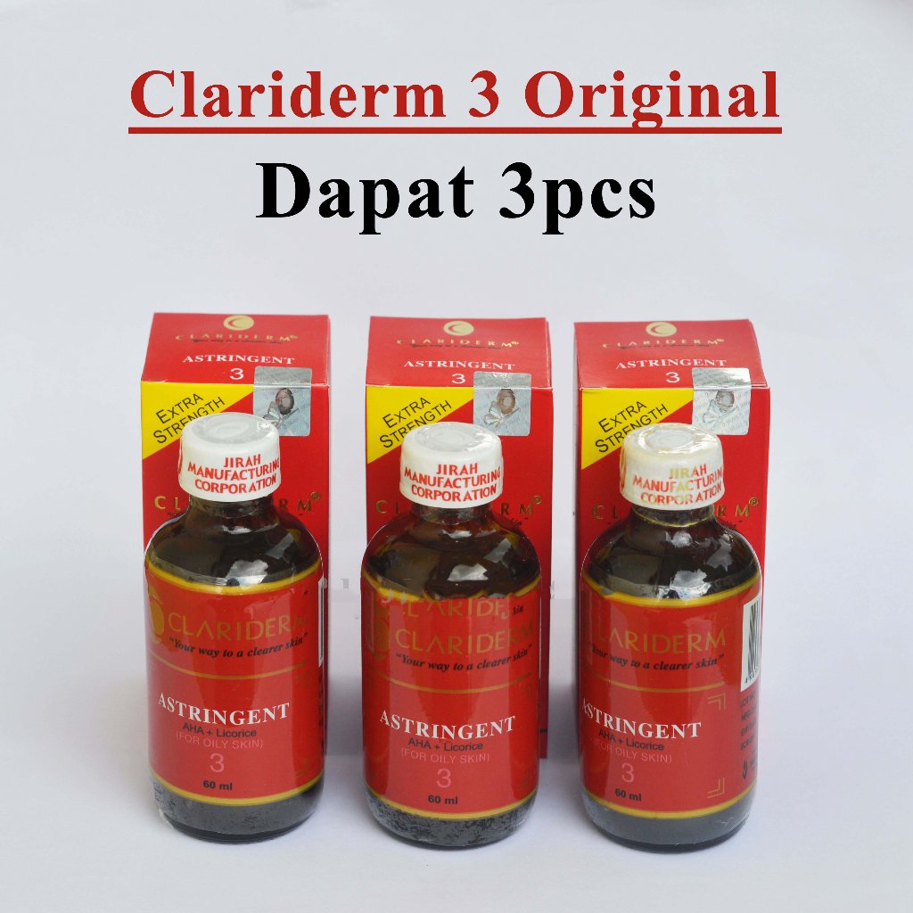 PAKET 3PCS Clariderm 3 Original Astringent Toner Wajah ORI