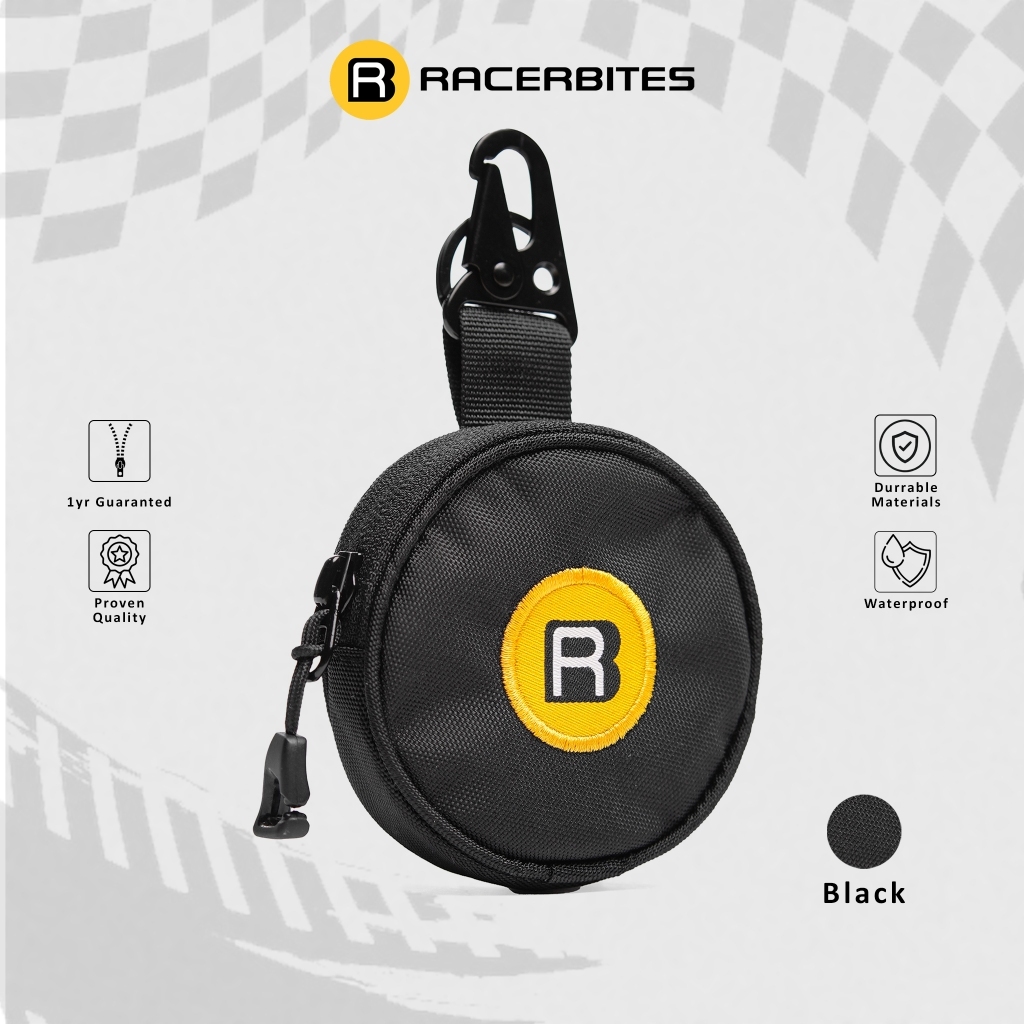 RACERBITES - Pouch Bag Mini Pit Gear Dompet Koin Bulat Cordura Nylon High Quality Hitam Resleting YK