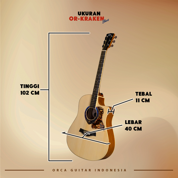 NEW  ORCA Gitar Akustik Tanam Besi ( OR - KRAKEN Blues ) Senar 6 Steel