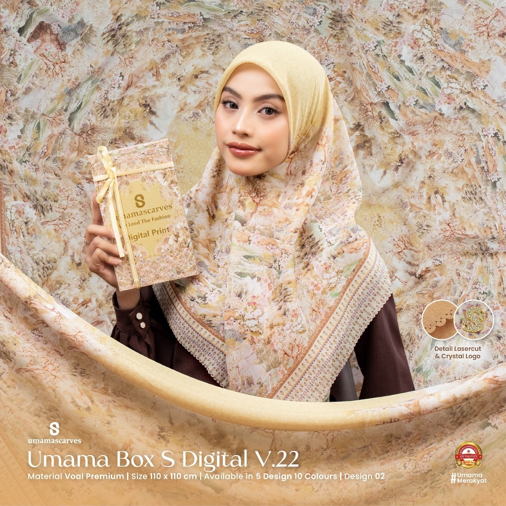 BOX UMAMA DIGITAL SCARVES MOTIF BY UMAMA SCARF,Jilbab Voal Motif Umama 110X110
