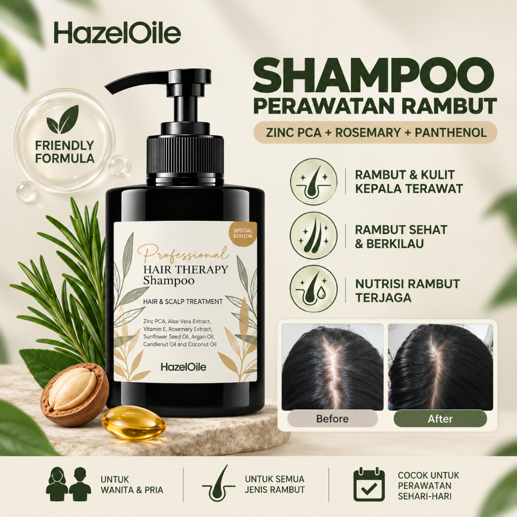 HazelOile Shampoo Non SLS PHTS - Professional Hair Therapy Shampo Sampo Anti Rontok Ketombe Rambut