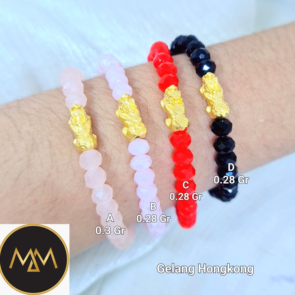 Gelang Pixiu Charm Keberuntungan Emas Hongkong Kadar 999,9