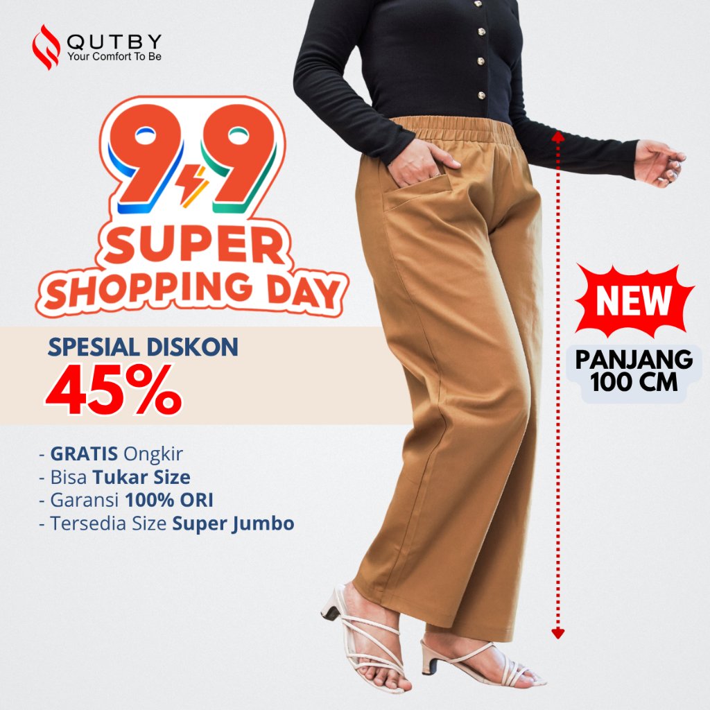 QUTBY - Celana Kulot Jumbo Wanita Korean Long Terbaru Panjang 100 CM