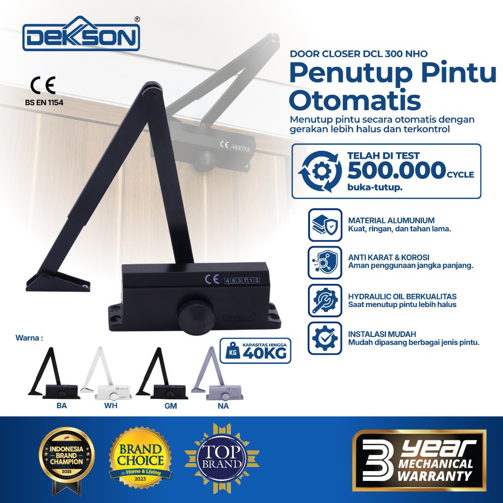 DEKKSON Door Closer Penutup Pintu Otomatis Non Hold Open 40KG Pintu Kayu Kaca Besi Aluminium Penahan